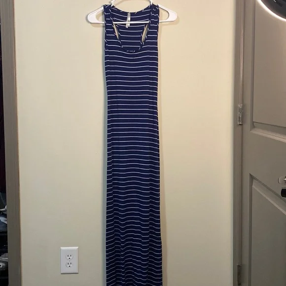 Royal blue and white striped maxi dress